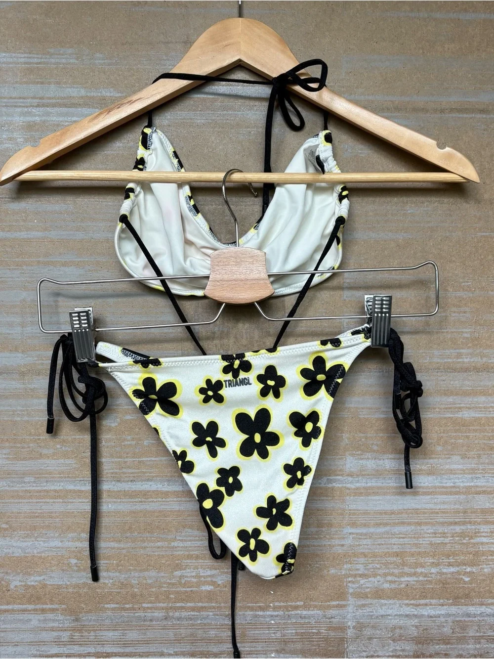 triangl swimwear White Bikini with Black and Yellow Floral Print